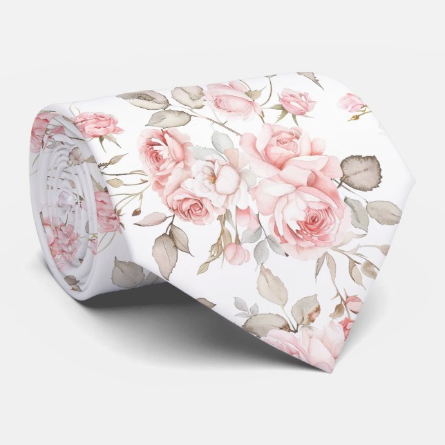 Gravata Rosas delicadas em aquarela (Rolled)