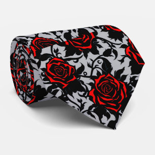 Gravata Rosas Elegante Vermelho e Preto