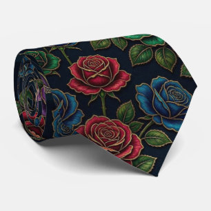 Gravata Rosas Jeweltone com Acentos Dourados