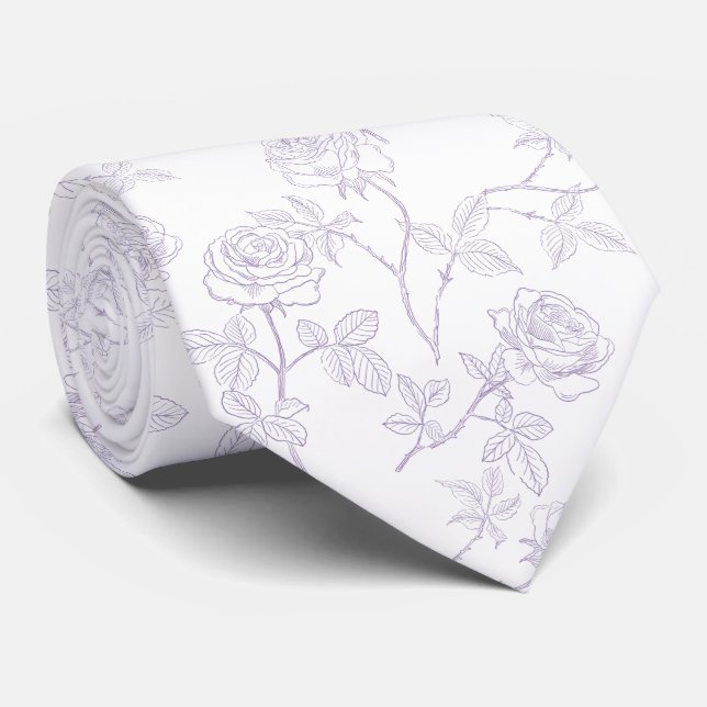 Gravata Rosas lavandas brancas delicadas (Rolled)