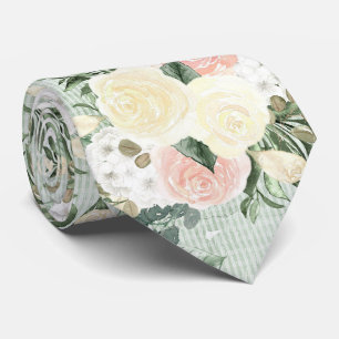Gravata Rosas Rosa e Creme em Verde