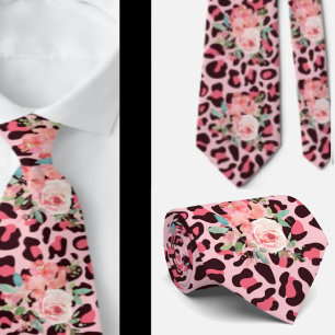 Gravata Rosas Rosa e Leopardo Imprimem Punk Colo