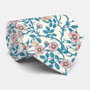 Gravata Rosas silvestres e borboletas /rosa/azul/branco es
