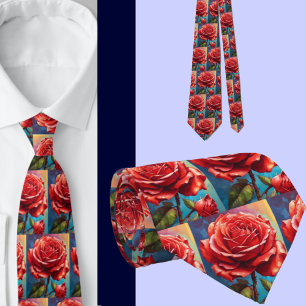 Gravata Rosas vermelhas Arco-Íris Incríveis Coletor Formal