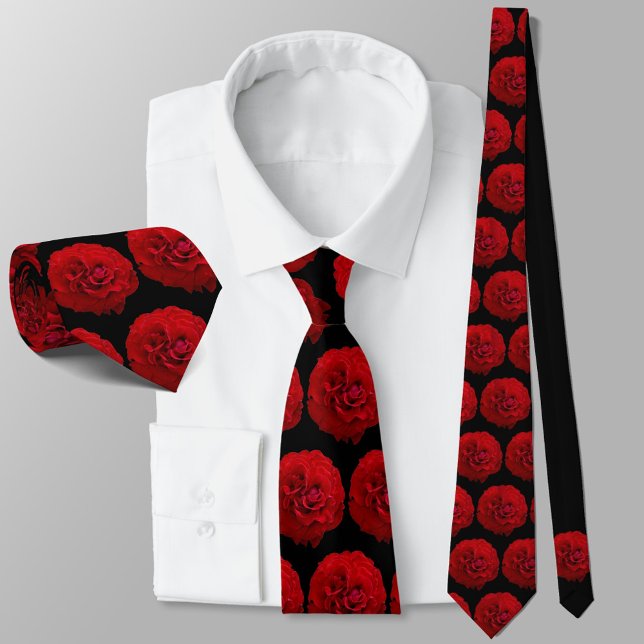 Gravata Rosas Vermelhas Clássico Floral Preto (Criador carregado)
