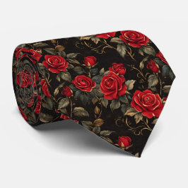 Gravata Rosas Vermelhas e Douradas em Preto