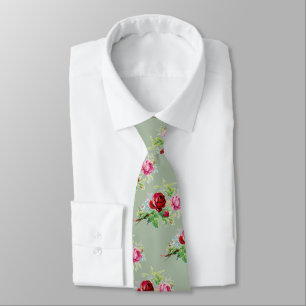 Gravata rosas vintage em sage verde empoeirado