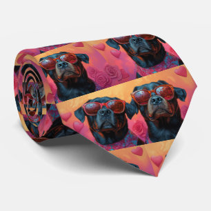 Gravata Rottweiler Com Corações Rosas Dia dos Namorados