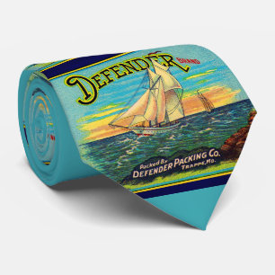 Gravata rótulo de impressão de barco à vela da marca Defen