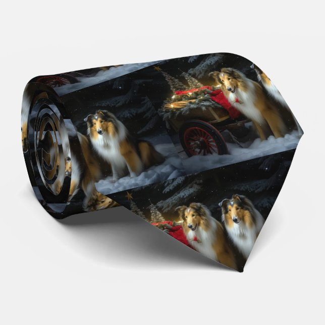 Gravata Rough Collie Nevado Trenó Natal Decoração (Rolled)
