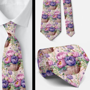 Gravata Roxo Azul Violeta Flores Floral Rosa
