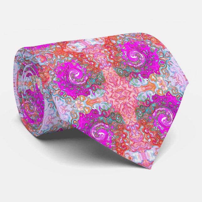Gravata Roxo e Laranja Groovy Abstrato Retro Espiral (Rolled)