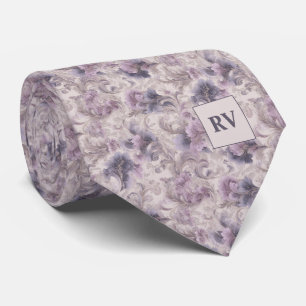 Gravata Roxo Lilás Suave Redemoinho Botânico Vintage
