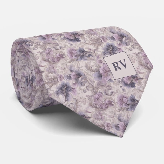 Gravata Roxo Lilás Suave Redemoinho Botânico Vintage (Rolled)