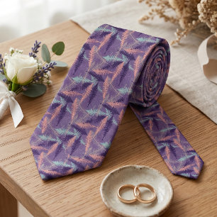 Gravata Roxo Violeta Verde Menta Laranja Folhas de Samamba