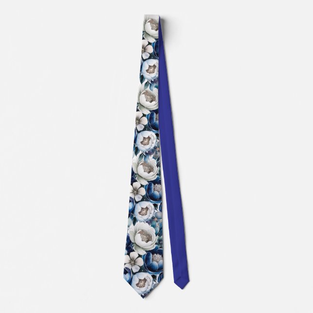 Gravata Royal Blue e Silver Glittery Peony Groom (Frente)