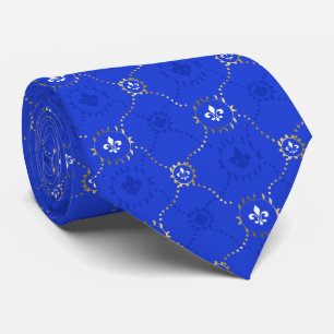 Gravata Royal Blue Fleur de Lis, padrão francês Lili