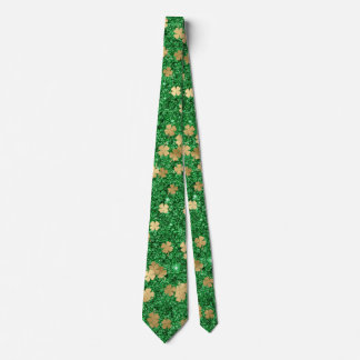 Gravata Rua Patrick Green Dourado Clover Shamrock Confetti