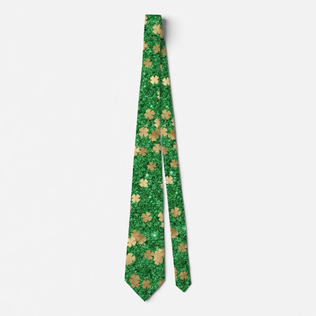 Gravata Rua Patrick Green Dourado Clover Shamrock Confetti (Frente)