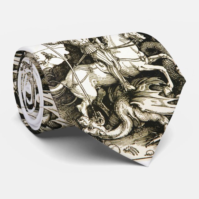 Gravata RUAS. GEORGE E DRAGON, preto branco (Rolled)