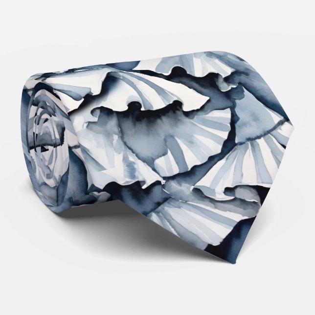Gravata Rufos de Aquarela Azul Denim Suave (Rolled)