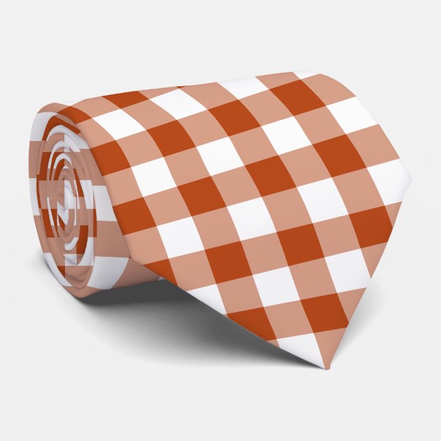 Gravata Rust Red Plaid Gingham Neck Tie (Rolled)