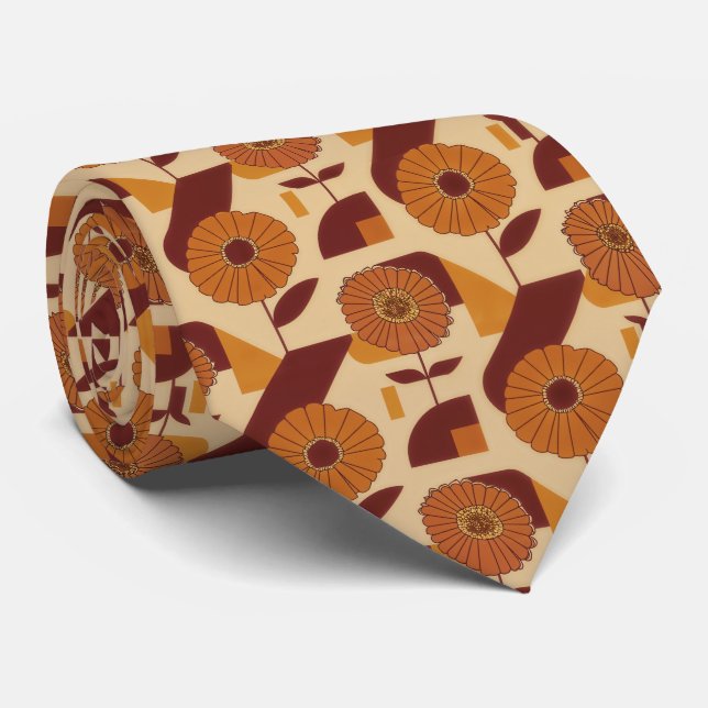 Gravata Rustic Autumn Floral Geometric Pattern (3) (Rolled)
