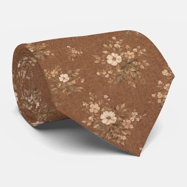Gravata Rustic Brown Floral  (Rolled)