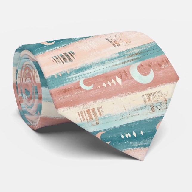 Gravata Rustic Celestial Stripe Moon Sun Earthy (4) (Rolled)