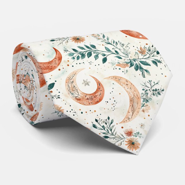 Gravata Rustic Earthy Boho Moon Floral Pattern (4) (Rolled)