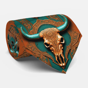 Gravata Rustic Terracotta Teal Western Country Bull