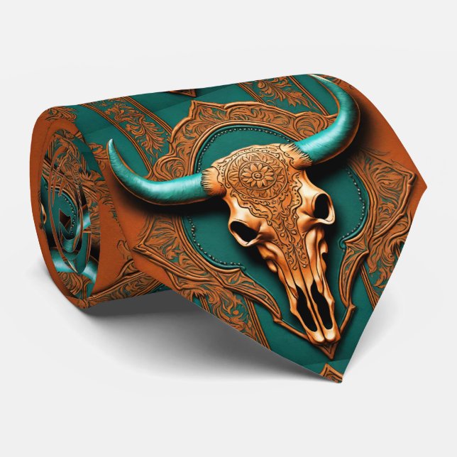Gravata Rustic Terracotta Teal Western Country Bull (Rolled)