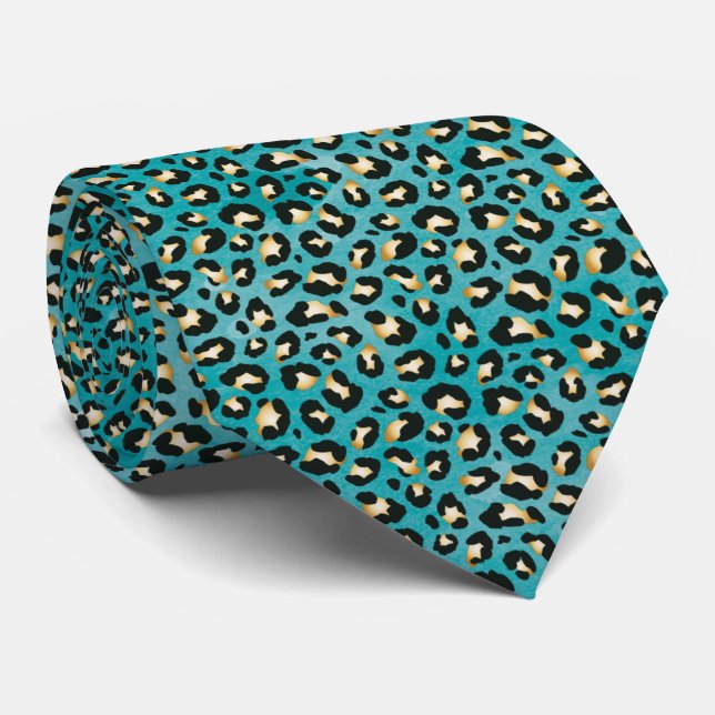 Gravata Safari Leopard Print Teal Rosetes (Rolled)