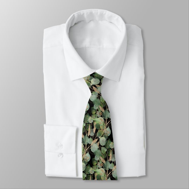 GRAVATA SAGE GREEN BLACK BOTANICAL MENS TIE (Amarrado)
