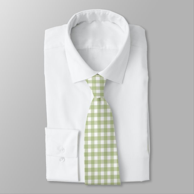 Gravata Sage Green e White Gingham (Amarrado)