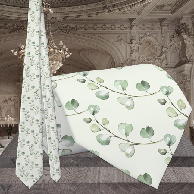 Gravata Sage Green Eucalyptus Greenery Elegante Casamento (Criador carregado)