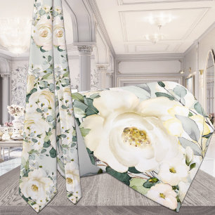 Gravata Sage Green Floral de Casamento de Pequim Branco