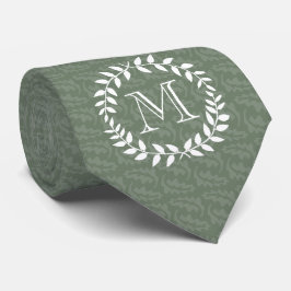 Gravata Sage Green Monograma Elegante Foliage Wreath