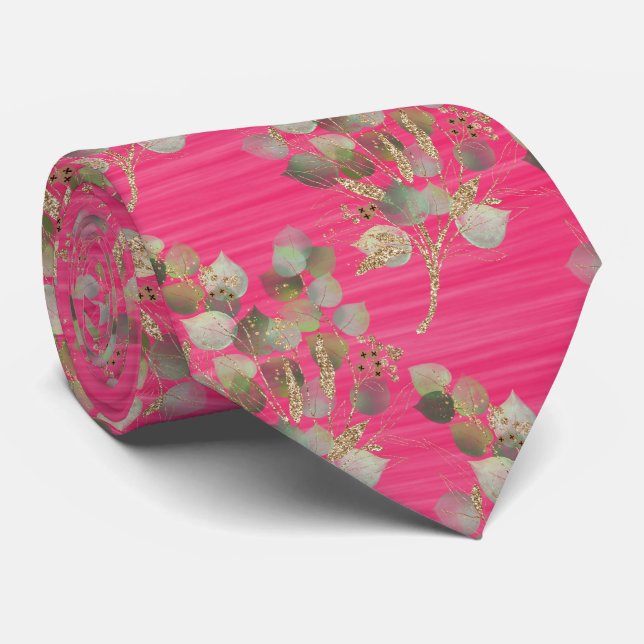 GRAVATA SAGE GREEN PINK BOTANICAL MENS TIE (Rolled)