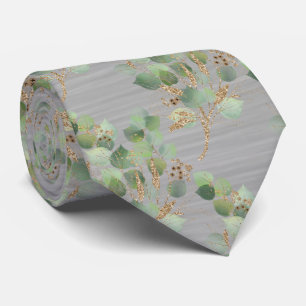GRAVATA SAGE GREEN SILVER BOTANICAL EUCALYPTUS MENS TIE