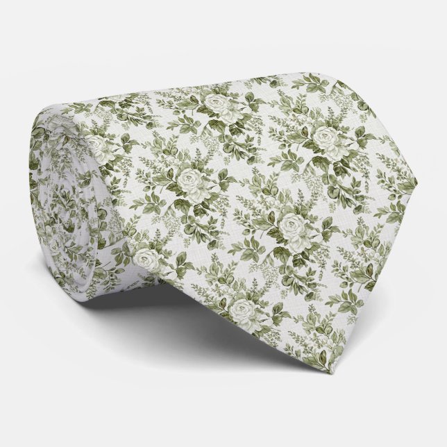 Gravata Sage Green Toile Floral  (Rolled)