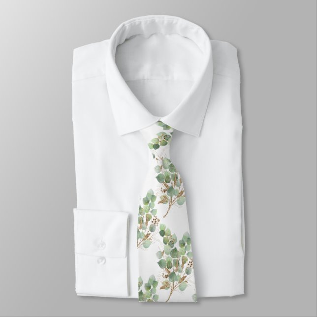 GRAVATA SAGE GREEN WHITE BOTANICAL MENS TIE (Amarrado)