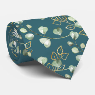 Gravata Sage Verde & Dourado Eucalipto Verde Turquesa Casa