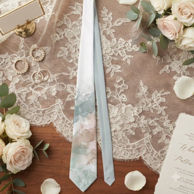 Gravata Sage Verde e Aquarela Rosa Empoeirada (This elegant marbled tie is for your groom to wear on your wedding day.)