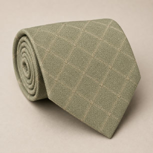 Gravata Sage Verde Xadrez Minimalista