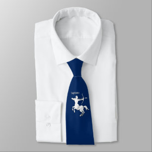 Gravata Sagittarius Silver Archer Zodiac Marinho Azul