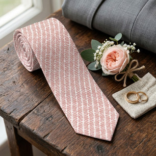 Gravata Salmon Vermelho Branco Chic Abstrato Chevron