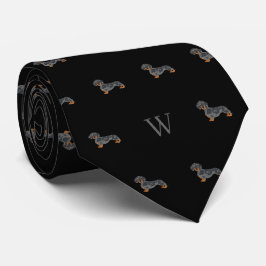 Gravata Salsicha Dachshund Cão Monogramas Pretas