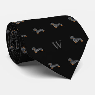 Gravata Salsicha Dachshund Cão Monogramas Pretas