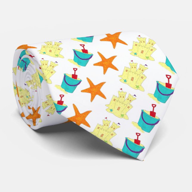 Gravata Sandcastle Pail Sand Starfish Tie (Rolled)